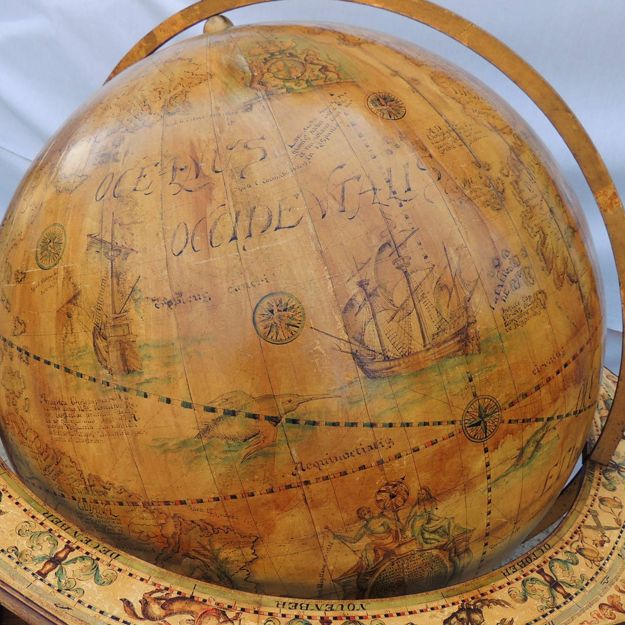 Monumental Vintage World Globe with Celestial Markings in Beautiful Pine Stand In Good Condition In Roslyn, NY