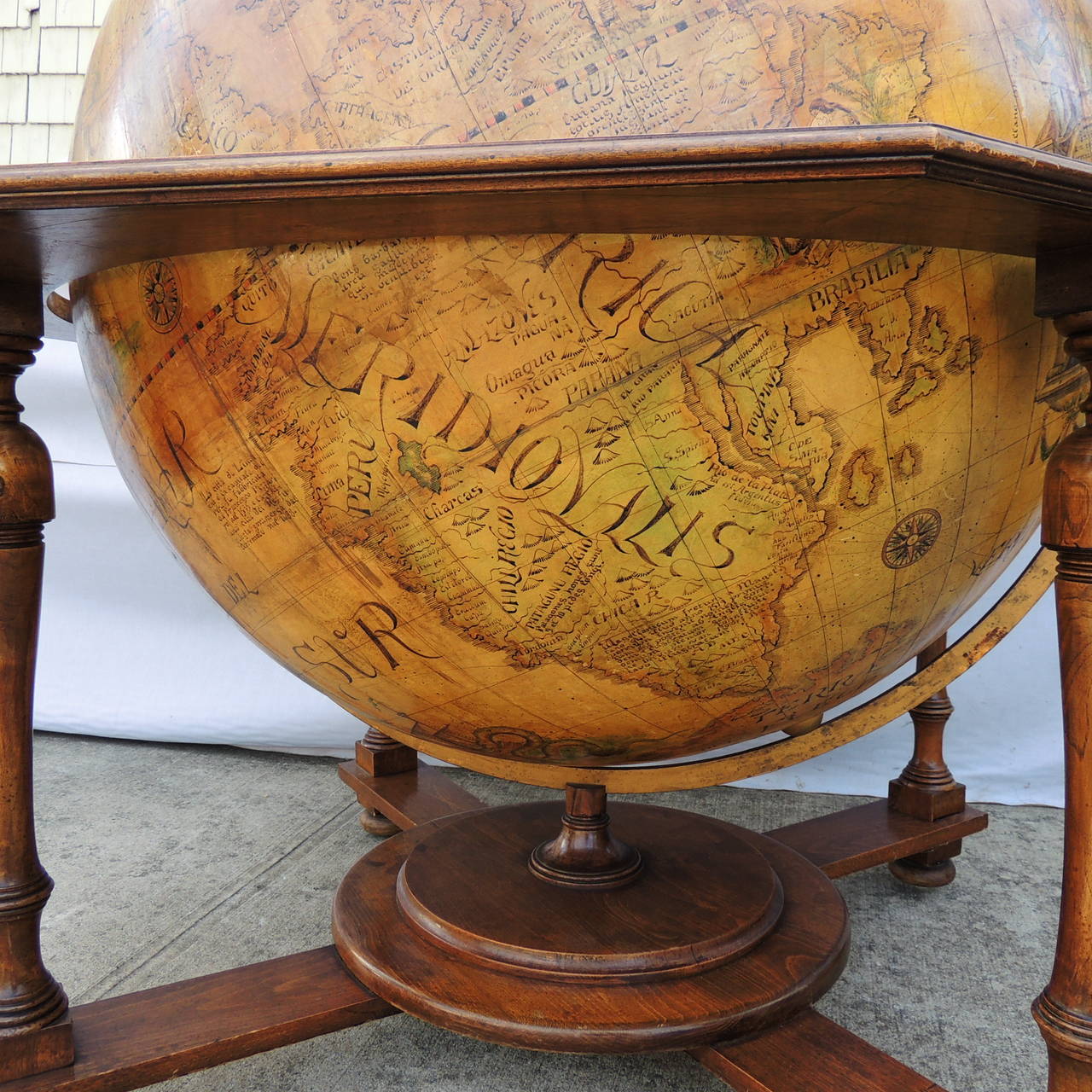 Monumental Vintage World Globe with Celestial Markings in Beautiful Pine Stand 1