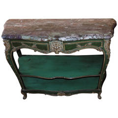 Beautiful Louis XV Marble-Top Green & Gold Gilt Desserte Console Two Tier Table