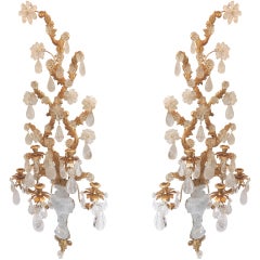 Pair of Gilt & Rock Crystal 5 Arm Sconces