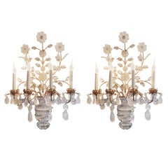 Pair Of Gilt & Rock Crystal 4 Arm Bagues Style Sconces