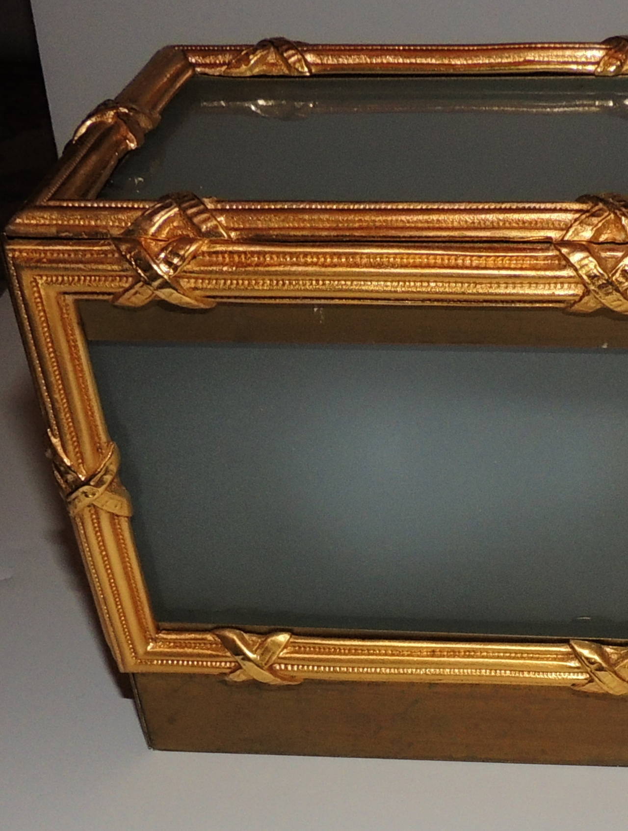 American Vintage Sherle Wagner Bamboo Dore Bronze Light Box Fixture with Frosted Glass