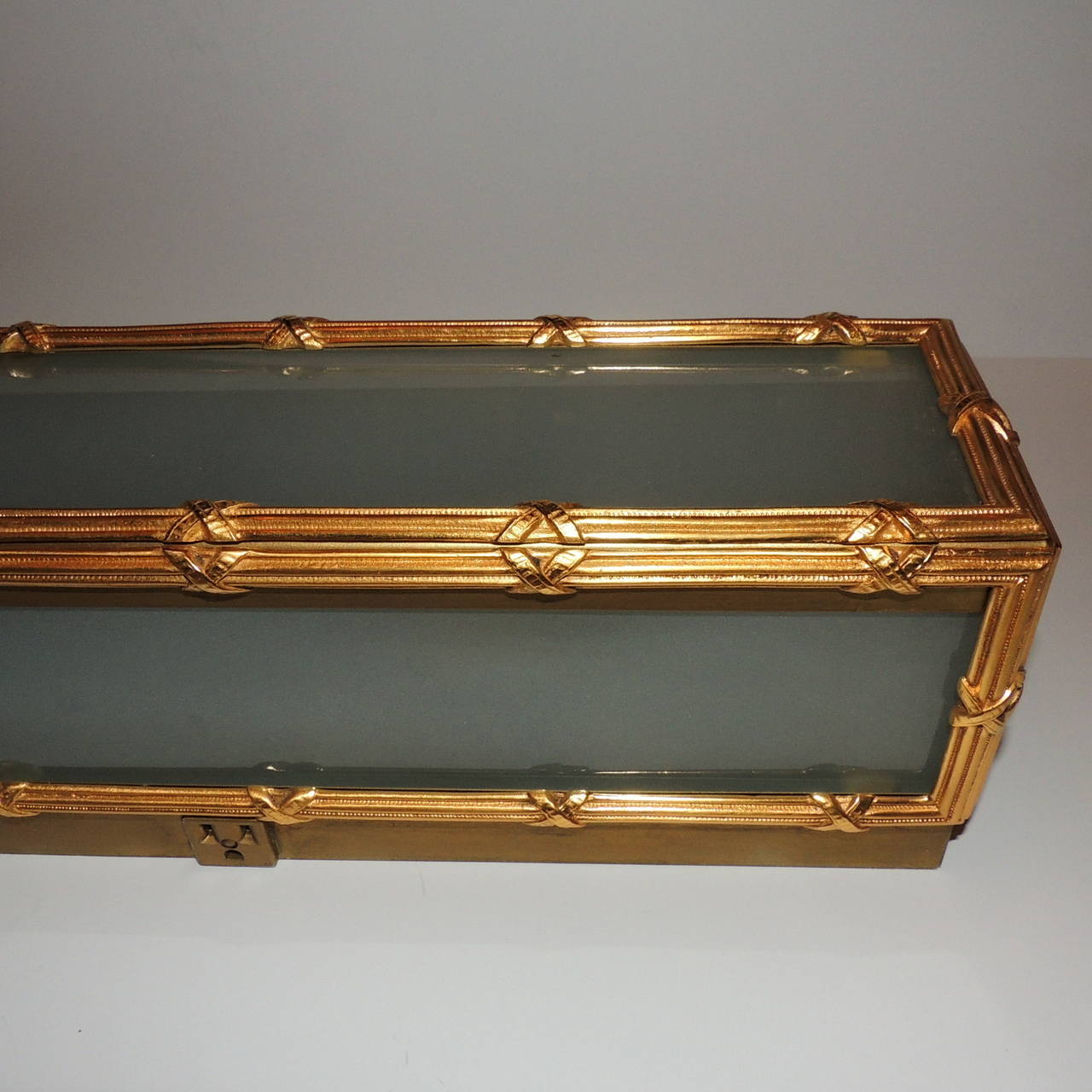 Gilt Vintage Sherle Wagner Bamboo Dore Bronze Light Box Fixture with Frosted Glass