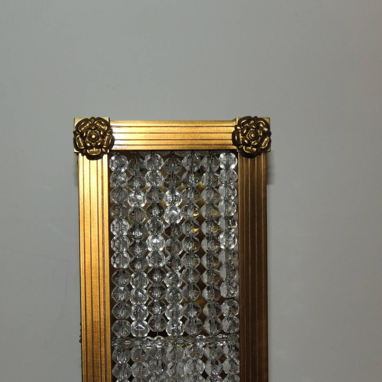 Beaded Beautiful Vintage Bronze Sherle Wagner Light Box Fixture with Crystal Beads