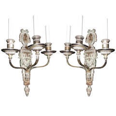 Rare Set of Six Caldwell Neoclassical Silvered Bronze three-Arm Bow Top Sconces 10