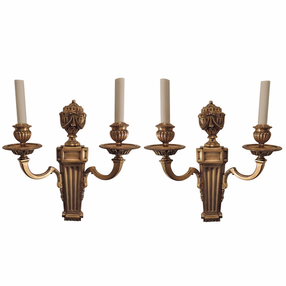 Pair Of Handsome Dore Bronze 2 Arm Caldwell Wall Sconces In The Neoclassic Style