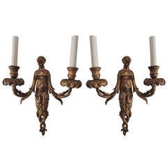 Pair Of French Bronze Figural Sconces