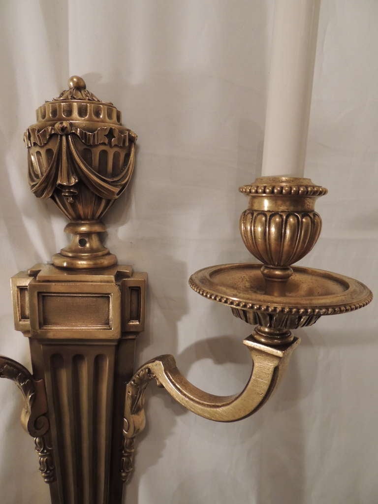 American Pair Of Handsome Dore Bronze 2 Arm Caldwell Wall Sconces In The Neoclassic Style