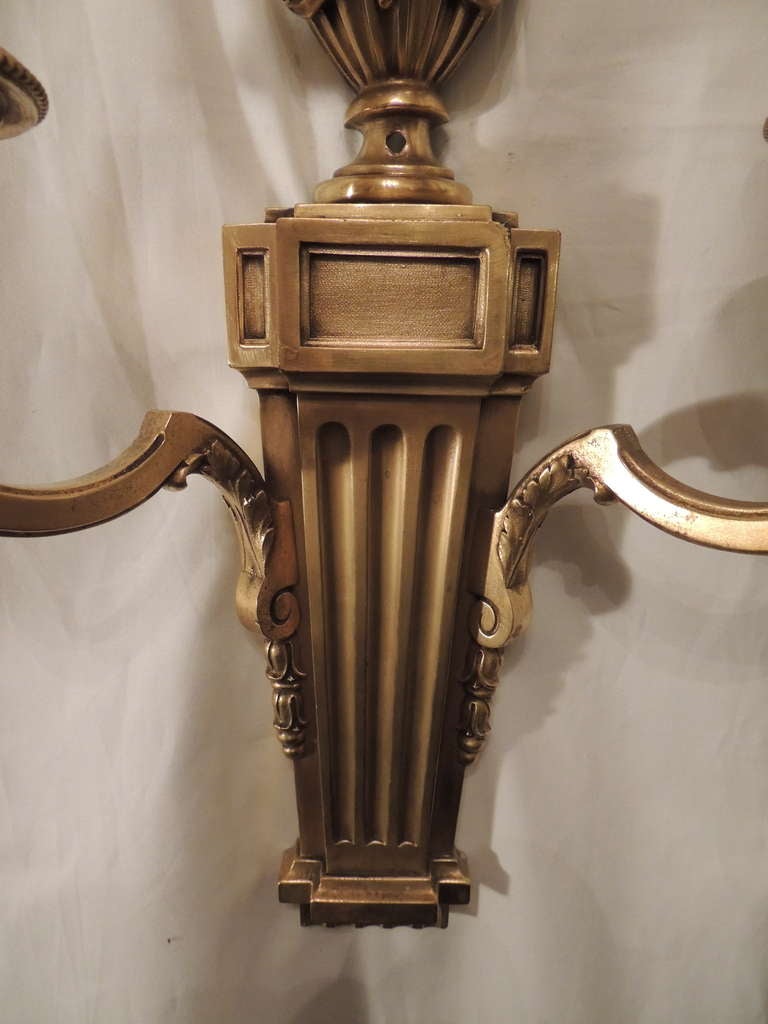 Gilt Pair Of Handsome Dore Bronze 2 Arm Caldwell Wall Sconces In The Neoclassic Style