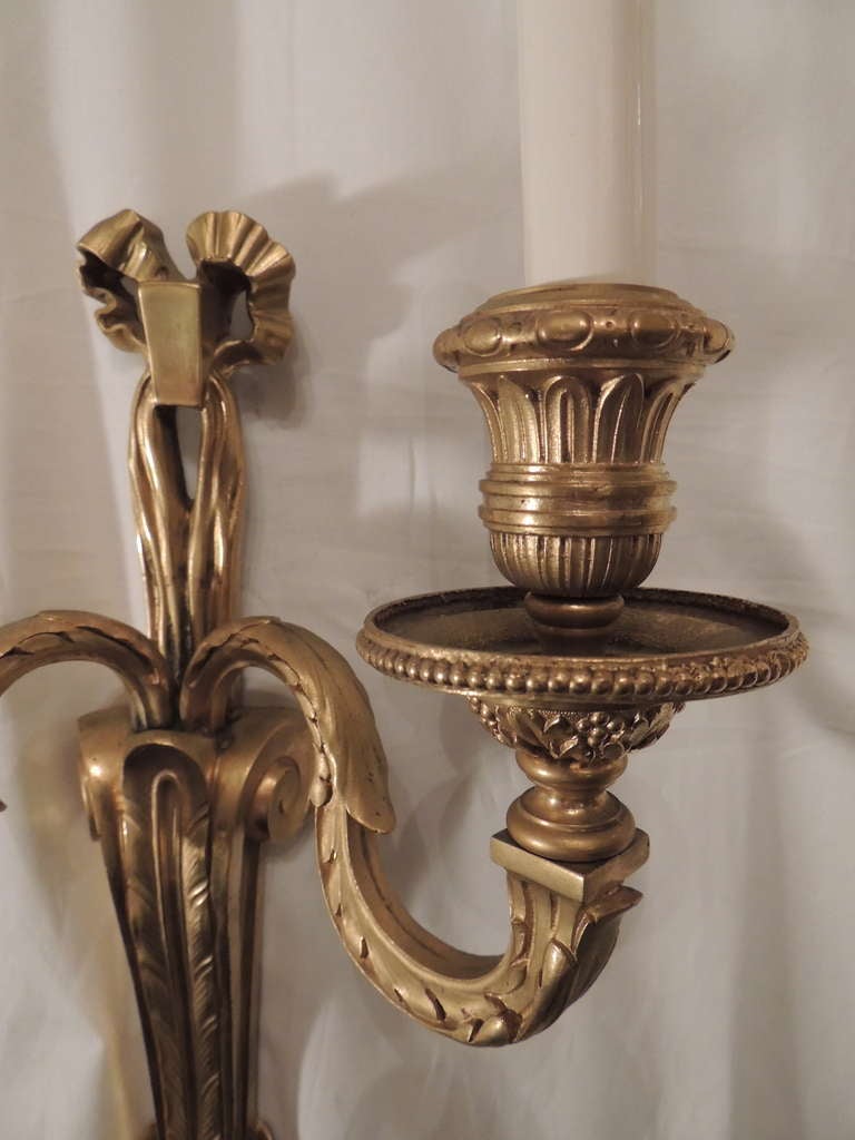 American Wonderful Set of Four French Gilt Bronze Wall Sconces in the Style of Caldwell