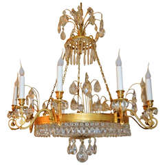 Very Fine French Empire Doré Bronze and Cut Crystal Baltic Chandelier