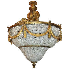 Wonderful Caldwell Beaded Basket Form Chandelier Fine Bronze Bow & Swag Detail