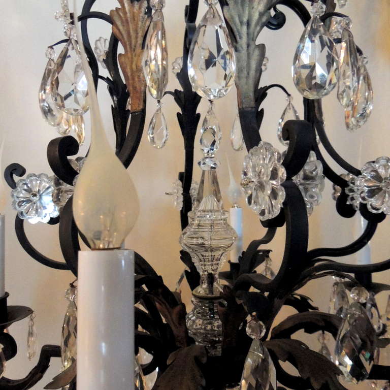 Mid-20th Century A Wonderful French Wrought Iron & Rock Crystal Louis XV Style Chandelier