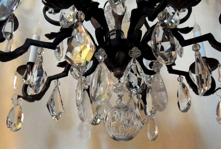 A Wonderful French Wrought Iron & Rock Crystal Louis XV Style Chandelier 1