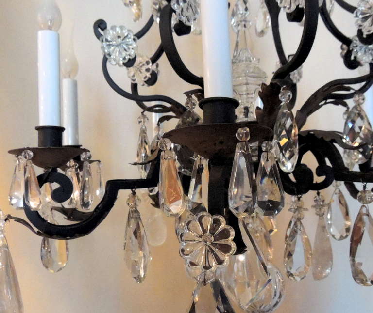 A Wonderful French Wrought Iron & Rock Crystal Louis XV Style Chandelier 2