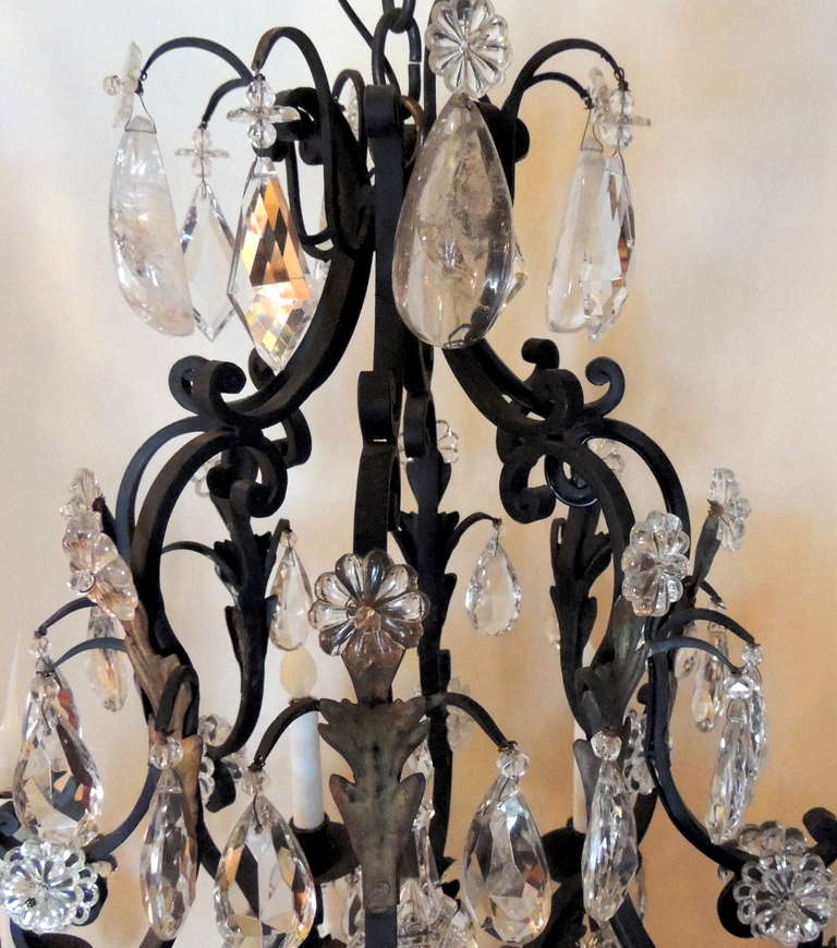 A Wonderful French Wrought Iron & Rock Crystal Louis XV Style Chandelier 3