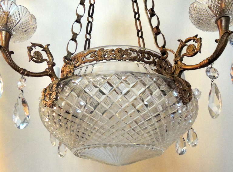 Exceptional French Empire Doré Bronze & Cut Crystal Four-Light Baltic Chandelier In Good Condition In Roslyn, NY