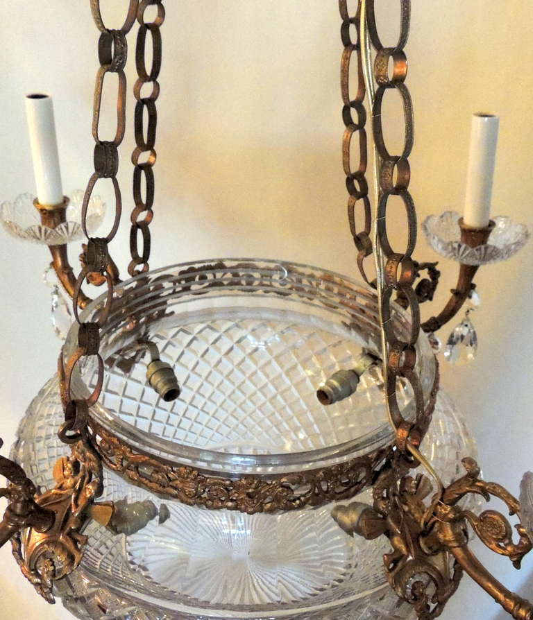 Exceptional French Empire Doré Bronze & Cut Crystal Four-Light Baltic Chandelier 3