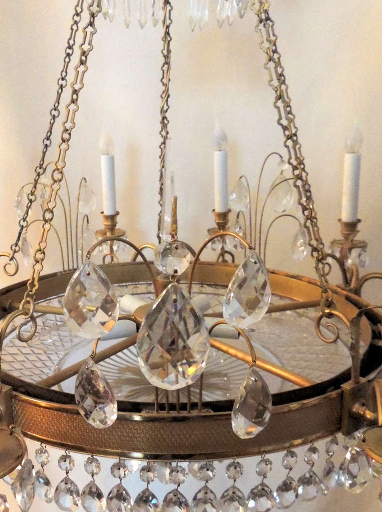 Gilt Very Fine French Empire Doré Bronze and Cut Crystal Baltic Chandelier
