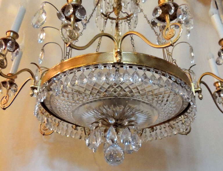 Very Fine French Empire Doré Bronze and Cut Crystal Baltic Chandelier 1