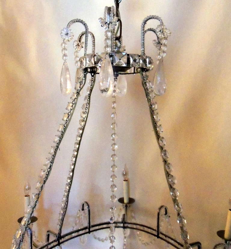Mid-20th Century Wonderful Vintage Oval Beaded and Rock Crystal Transitional Silvered Chandelier