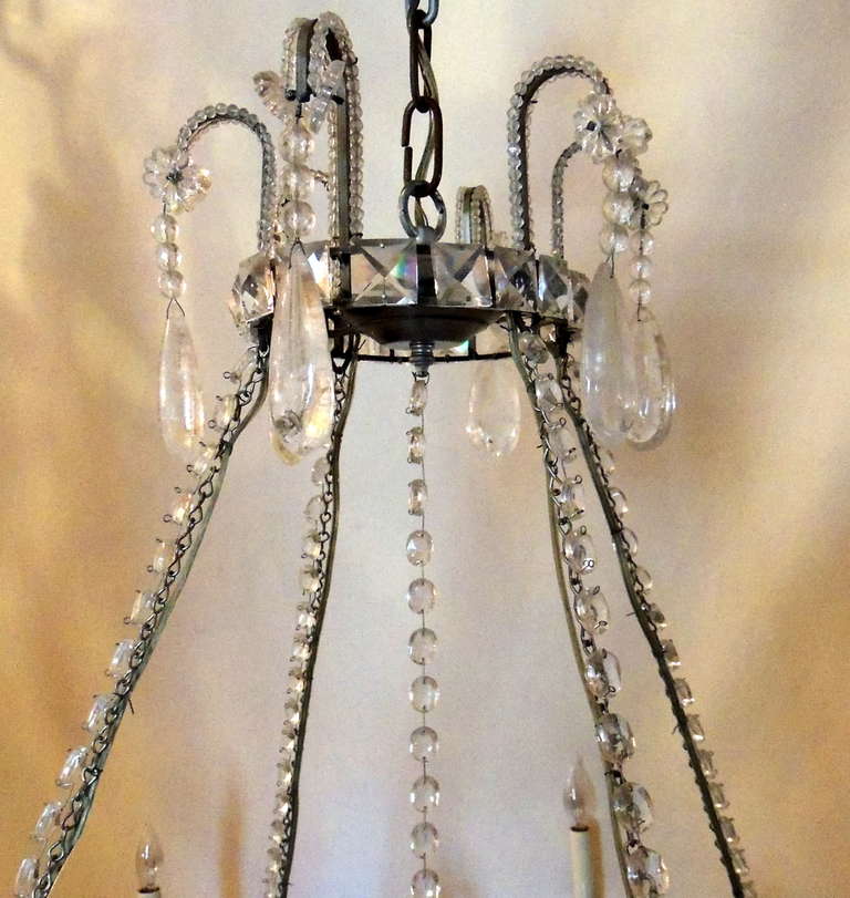 Mid-Century Modern Wonderful Vintage Oval Beaded and Rock Crystal Transitional Silvered Chandelier