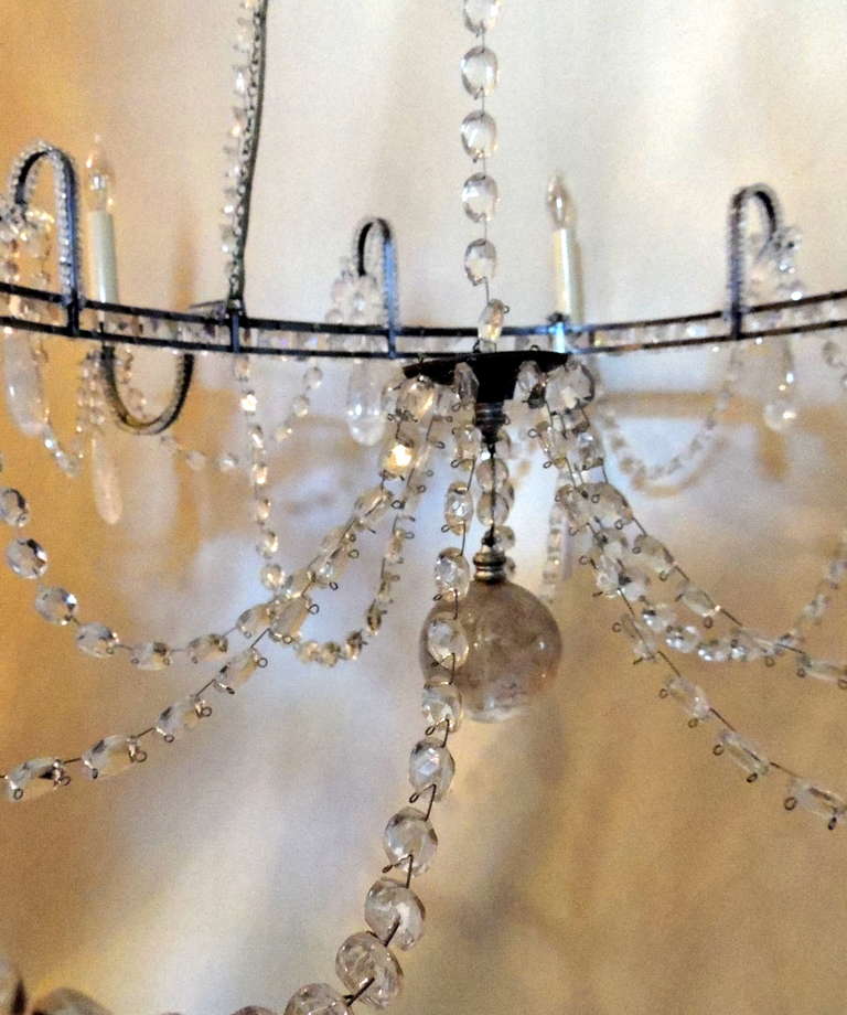 Italian Wonderful Vintage Oval Beaded and Rock Crystal Transitional Silvered Chandelier
