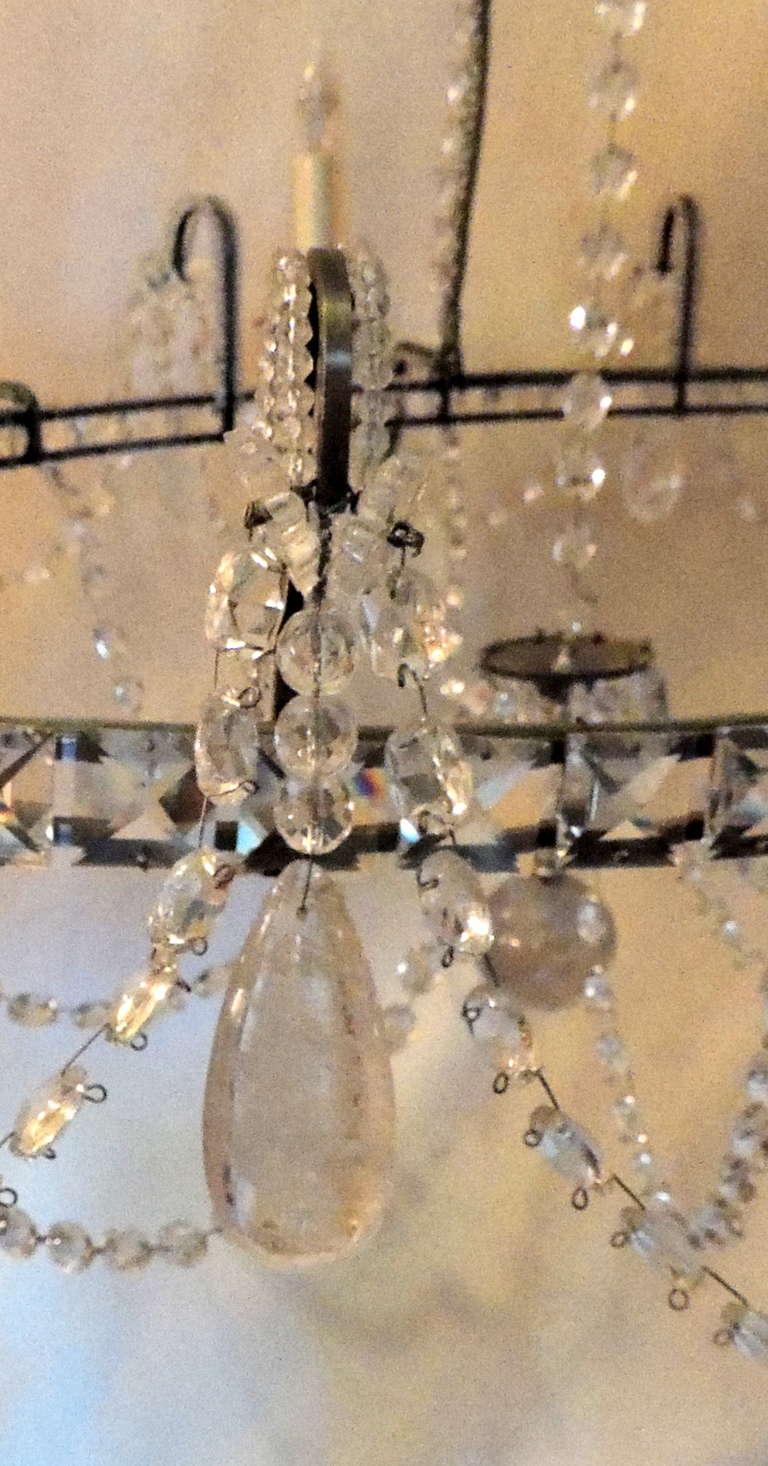 Wonderful Vintage Oval Beaded and Rock Crystal Transitional Silvered Chandelier In Good Condition In Roslyn, NY