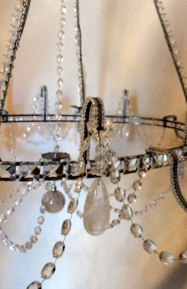 Wonderful Vintage Oval Beaded and Rock Crystal Transitional Silvered Chandelier 1