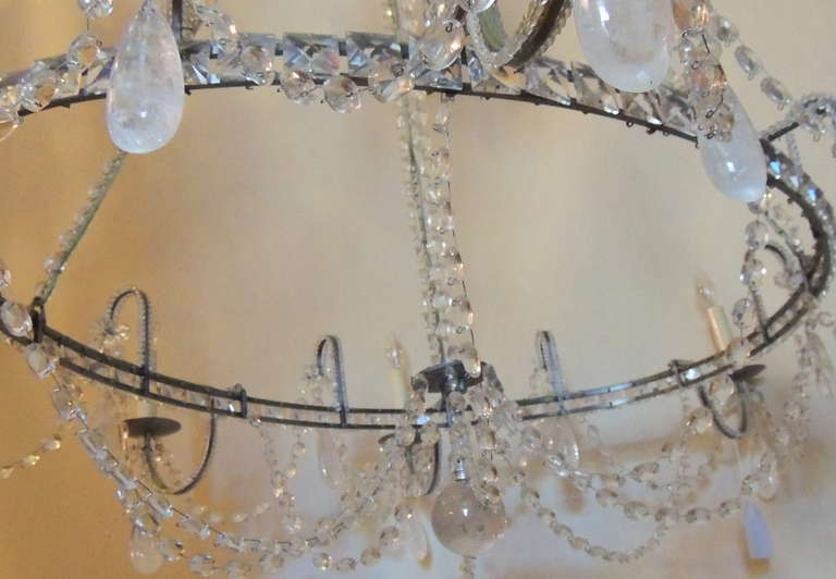 Faceted Wonderful Vintage Oval Beaded and Rock Crystal Transitional Silvered Chandelier