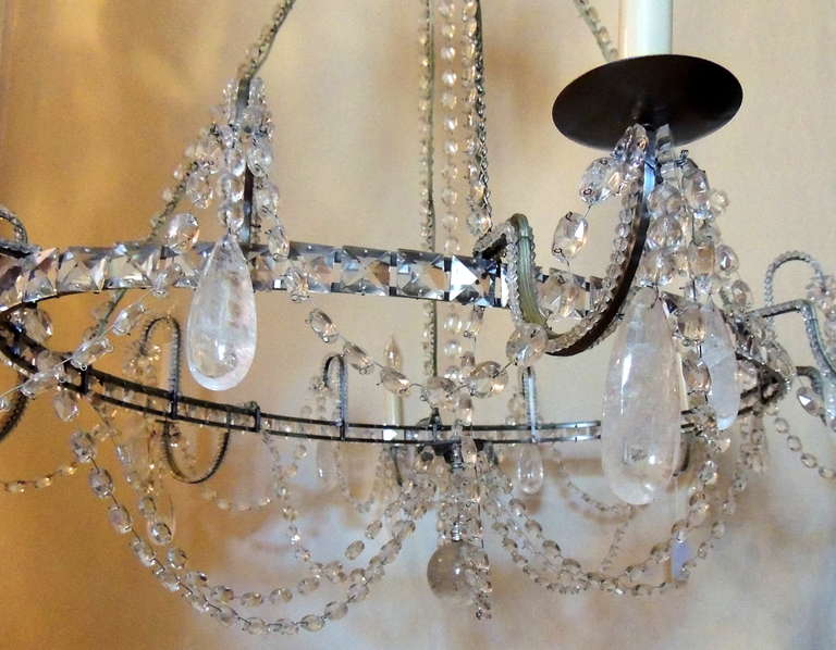 Metal Wonderful Vintage Oval Beaded and Rock Crystal Transitional Silvered Chandelier