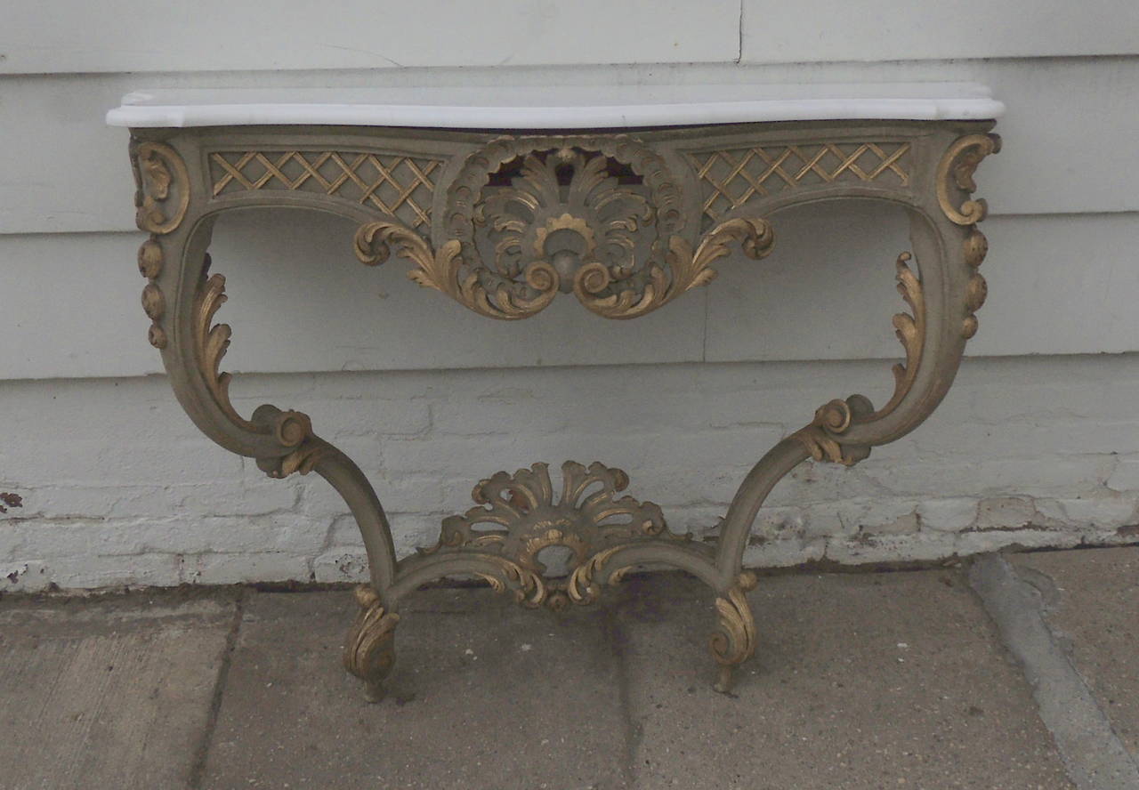 Pair French Louis XV 19th Century Hand-Carved Gilt Consoles with Marble Top 1