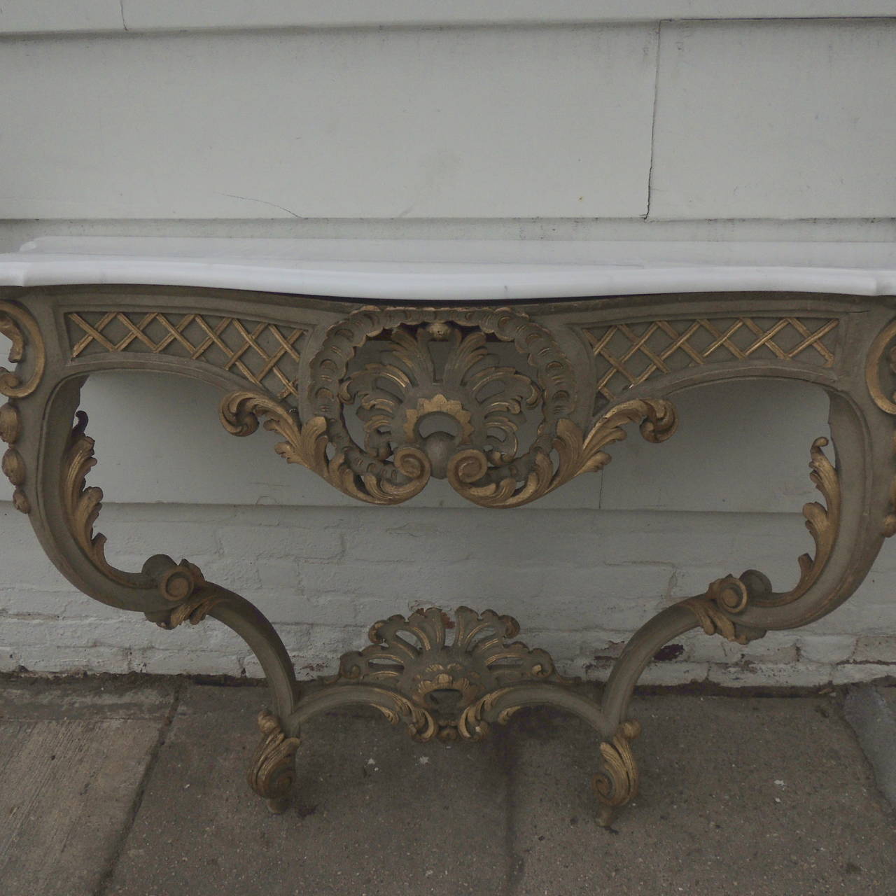 Beveled Pair French Louis XV 19th Century Hand-Carved Gilt Consoles with Marble Top