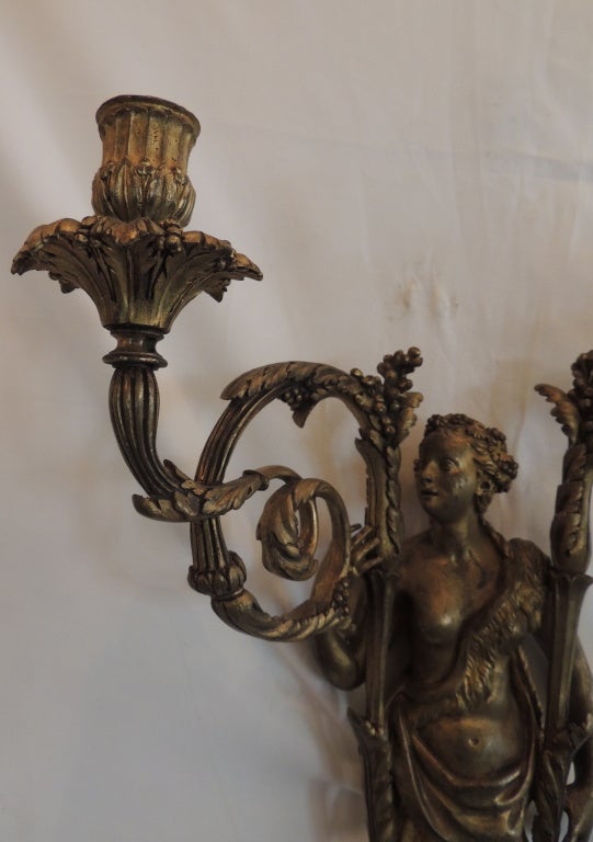 Gilt Pair 19th Century French Empire Figural Bronze 2 Arm Wall Sconces Sothebys For Sale