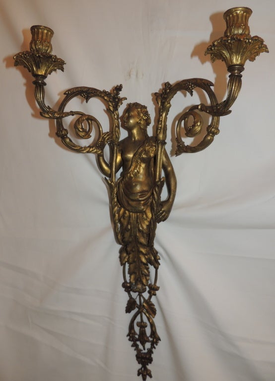 Pair 19th Century French Empire Figural Bronze 2 Arm Wall Sconces Sothebys For Sale 2