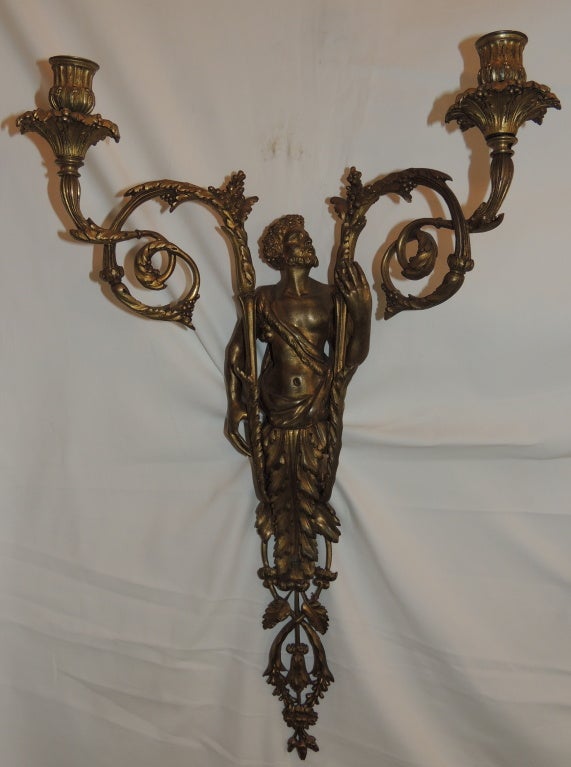 Pair 19th Century French Empire Figural Bronze 2 Arm Wall Sconces Sothebys For Sale 3