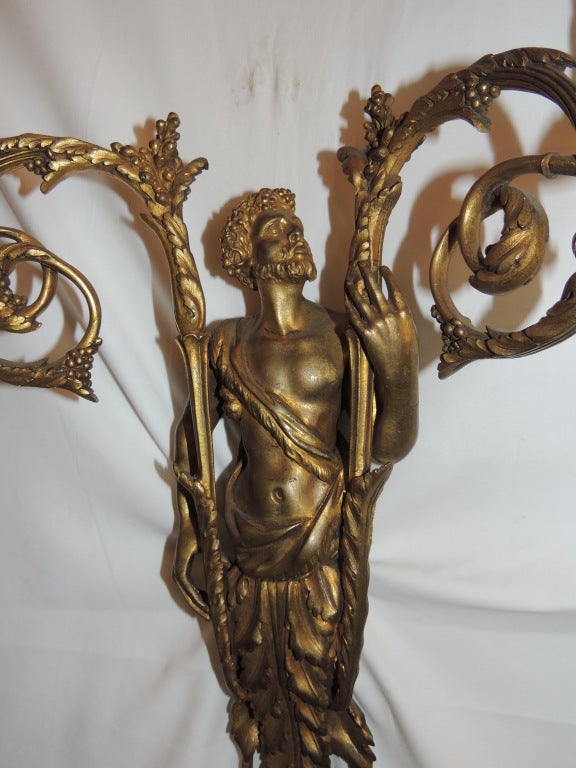 Pair 19th Century French Empire Figural Bronze 2 Arm Wall Sconces Sothebys For Sale 4