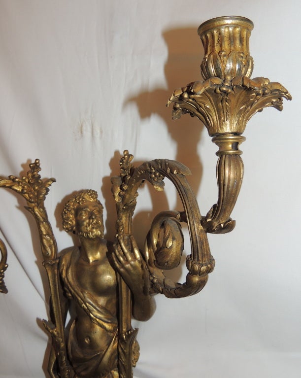 Pair 19th Century French Empire Figural Bronze 2 Arm Wall Sconces Sothebys For Sale 5