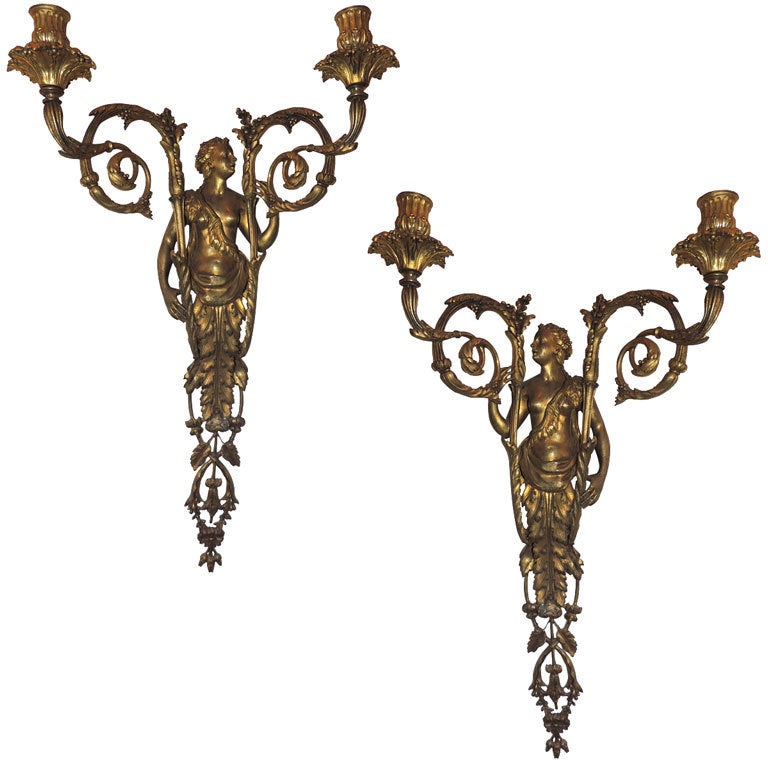 Pair 19th Century French Empire Figural Bronze 2 Arm Wall Sconces Sothebys