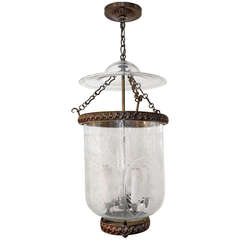A Very Finely Etched Glass & Bronze French Lantern, Pendent