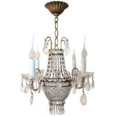 A Wonderful Crystal Beaded Italian Chandelier Featuring A Lattice Beaded Basket