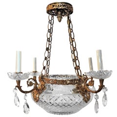 Exceptional French Empire Doré Bronze & Cut Crystal Four-Light Baltic Chandelier