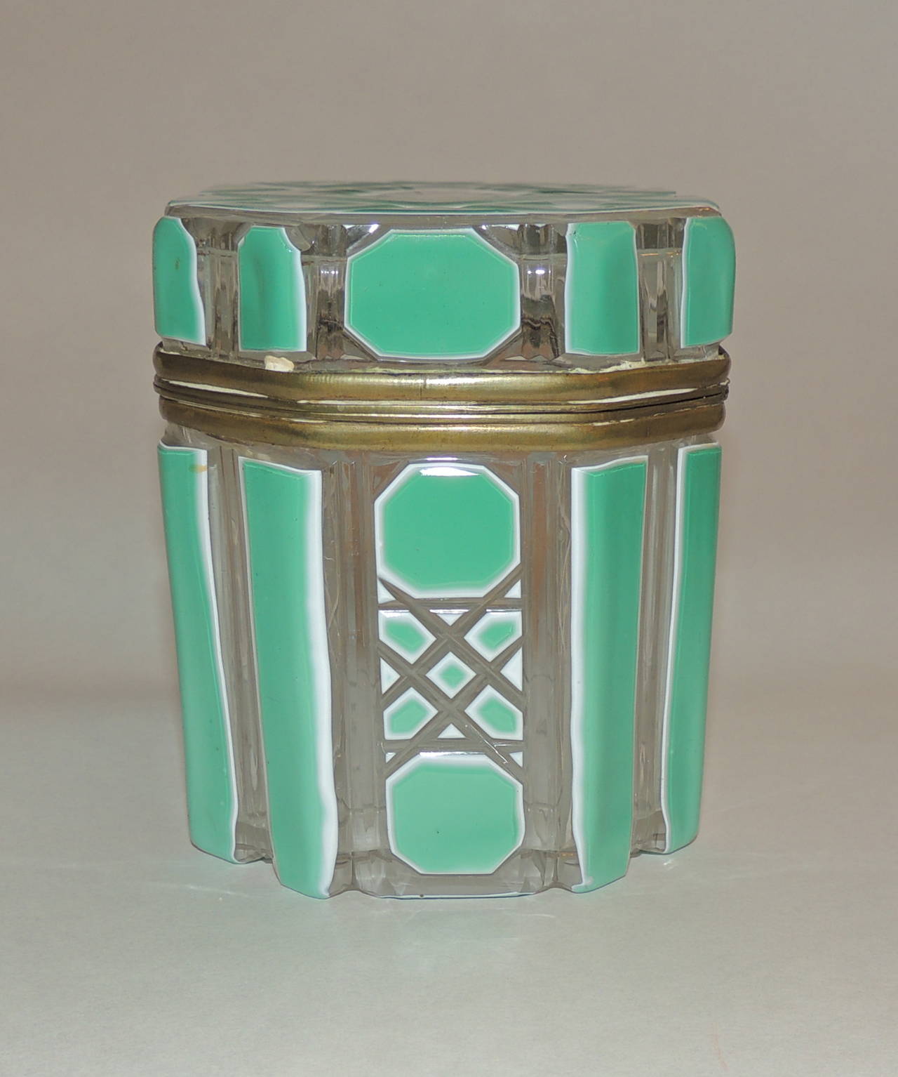 Czech Incredible 19th Century Bohemian Ormolu White and Green Glass Crystal Casket Box