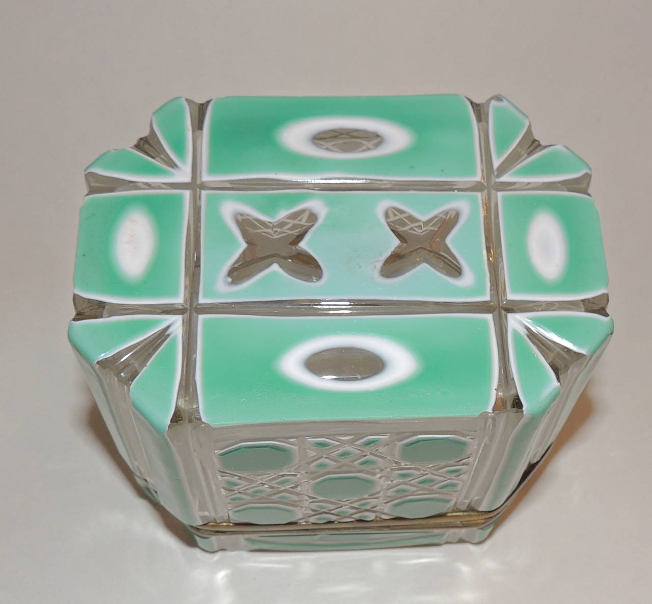 Incredible 19th Century Bohemian Ormolu White and Green Glass Crystal Casket Box 3