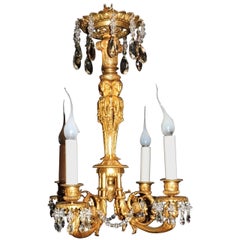 Wonderful French Empire Medusa Doré Bronze Crystal Neoclassic Chandelier