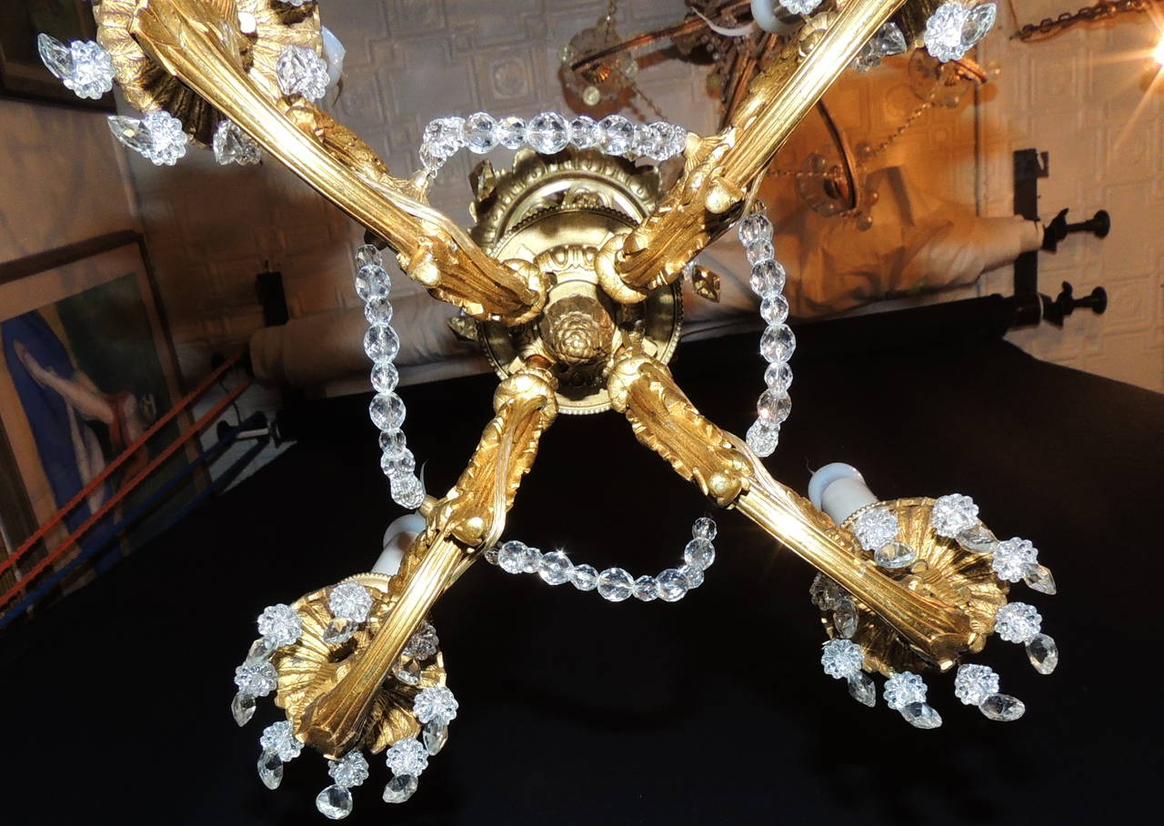 Wonderful French Empire Medusa Doré Bronze Crystal Neoclassic Chandelier 2