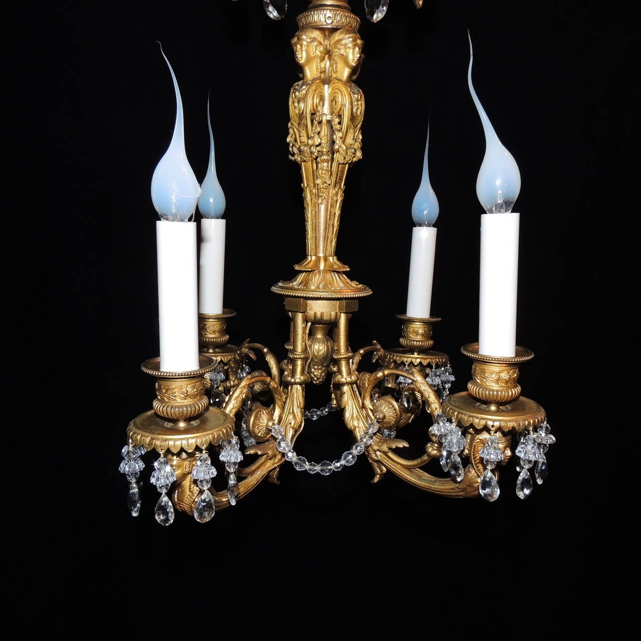 Gilt Wonderful French Empire Medusa Doré Bronze Crystal Neoclassic Chandelier