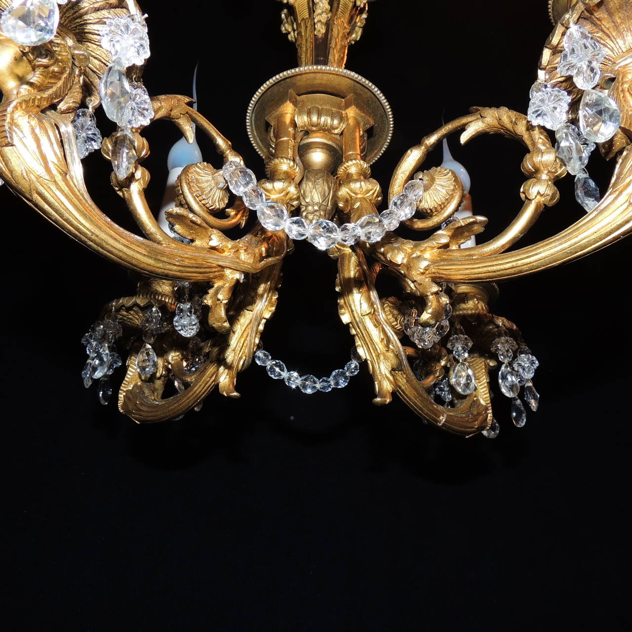 Early 20th Century Wonderful French Empire Medusa Doré Bronze Crystal Neoclassic Chandelier