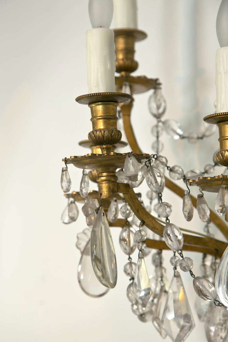 Gilt Pair of French Rock Crystal and Dore Bronze Five-Light Bagues Wall Sconces