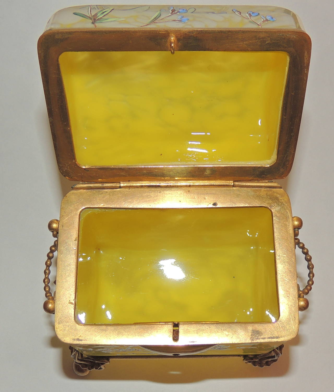 Rare Bohemian Marbleized Glass Hand-Painted Enameled Ormulo Casket Box 3